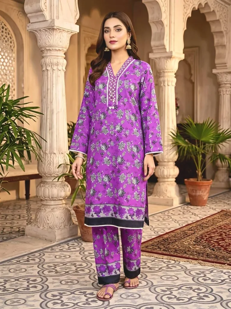 Elegant Multicolor Hand Work Cotton Lawn 2 Piece Suit for Women