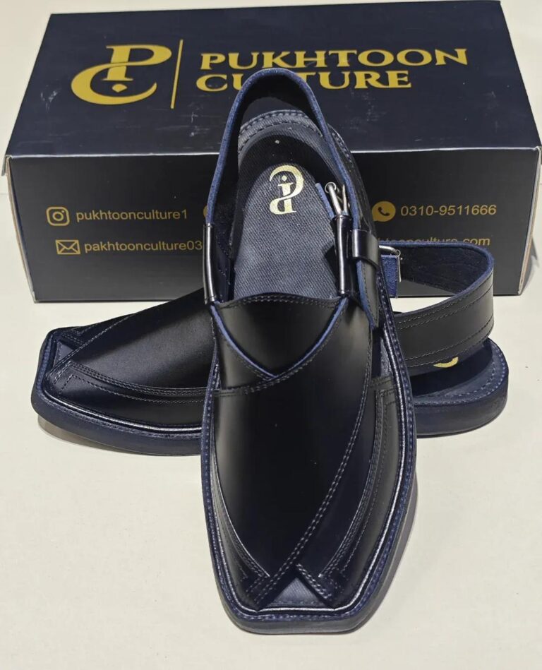 Men’s Black Leather Peshawari Chappal – Stylish Traditional Handmade Footwear