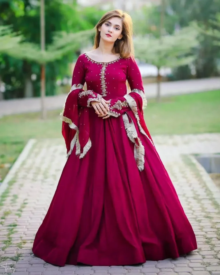 Maroon Chiffon Maxi Suit for Women in Pakistan – 3 Piece Pearl Embroidered Festive Dress