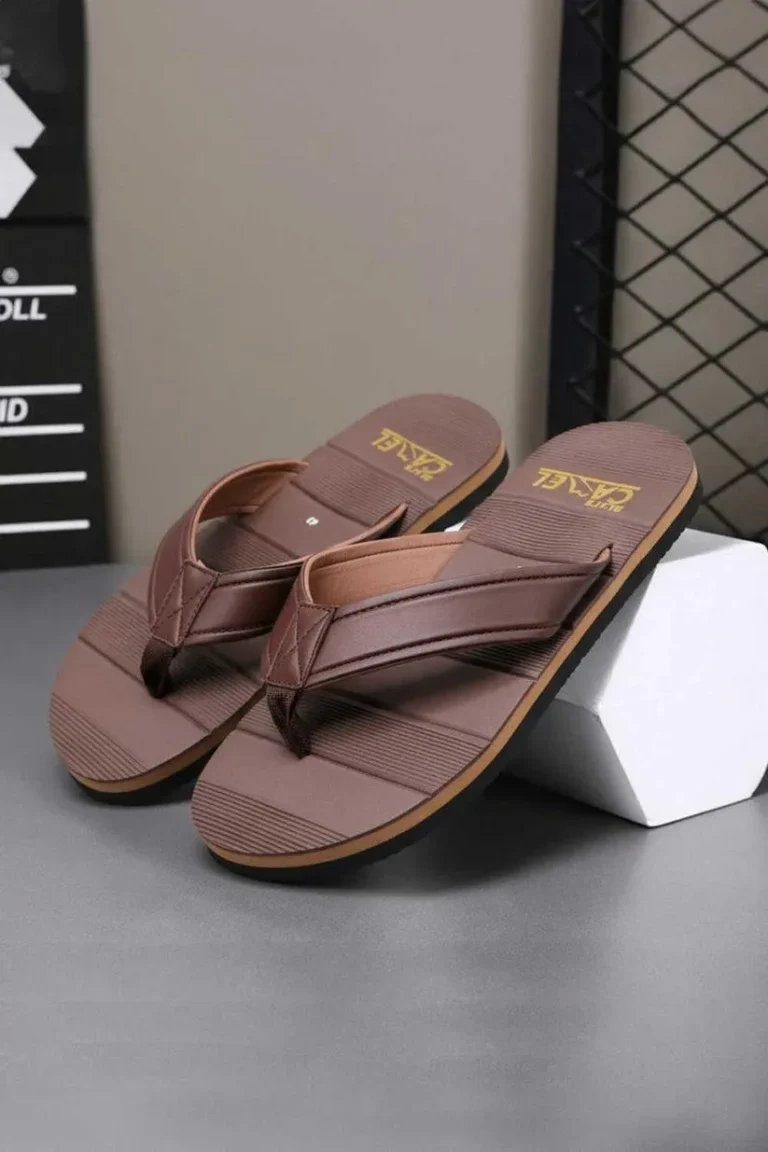 Men’s Brown Ultra Light Flip Flops – Stylish Synthetic Leather Casual Sandals