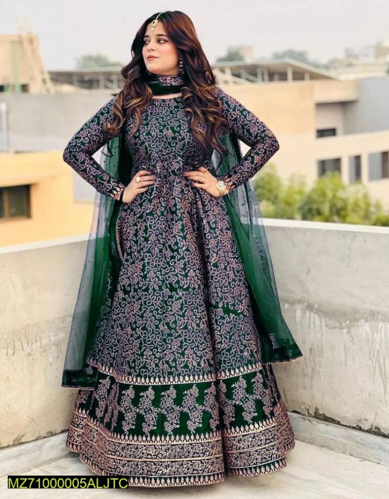 Elegant Green Katan Silk Maxi Suit – 3 Piece Stitched Dress for Women in Pakistan