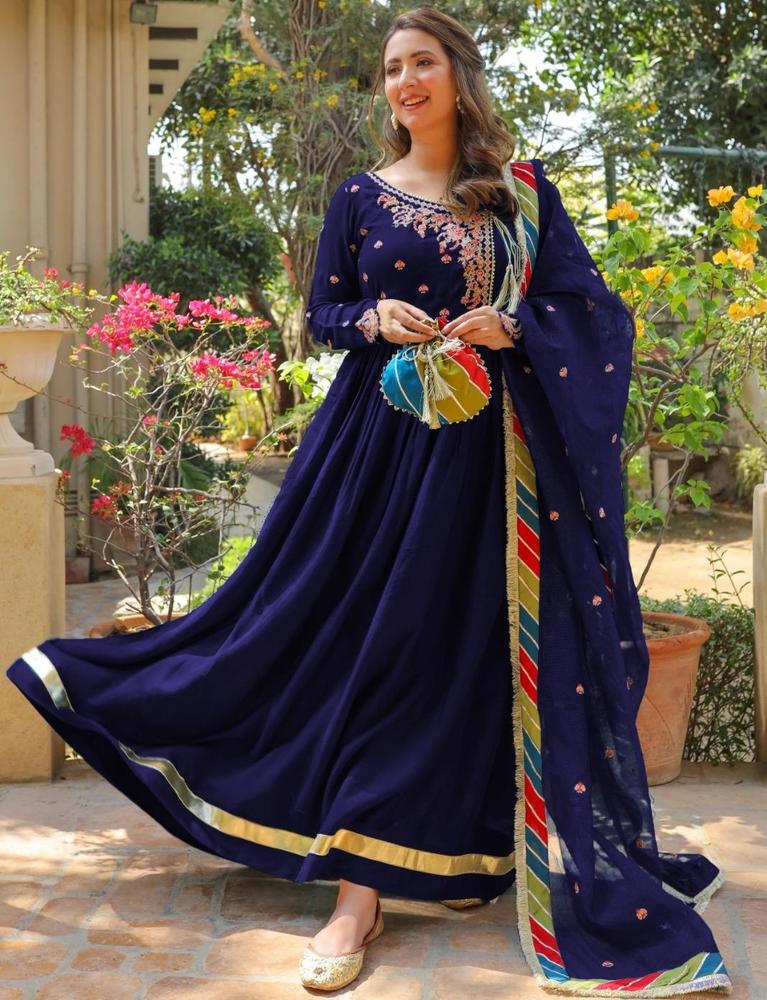 Navy Blue Organza Embroidered Maxi Suit for Women in Pakistan – 4 Piece Festive Wear