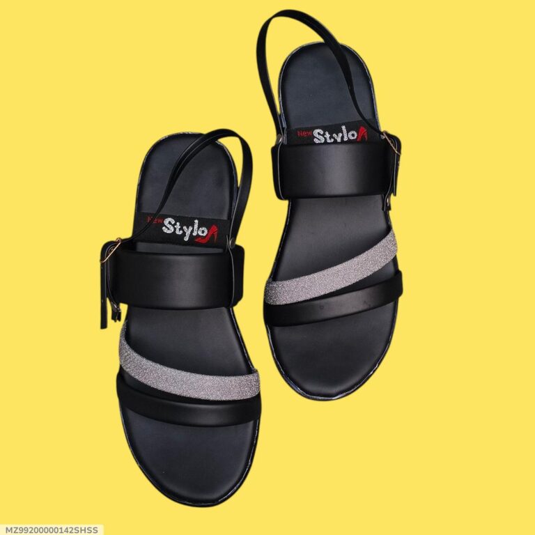 Black Rexine Sandals for Women – Stylish Glitter Strap Formal Footwear