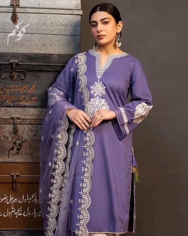 Purple Embroidered Lawn 3-Piece Unstitched Suit – Elegant Summer Wear for Women