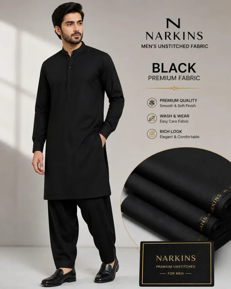 Premium Men’s Unstitched Black Wash and Wear Suit: Ultimate All-Season Formal & Festive Wear Guide in Pakistan