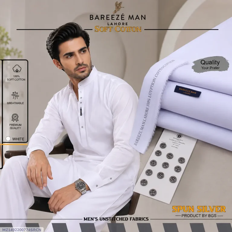 Premium Summer Cotton White Unstitched Suit – Elegant Plain Fabric for Men’s Timeless Style