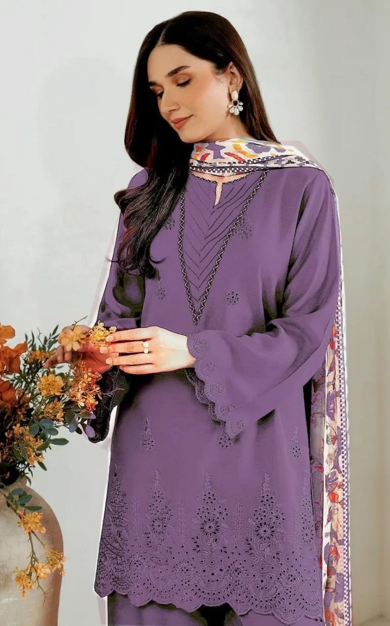 Elegant Purple Chikankari Embroidered Lawn 3 Piece Suit with Digital Print Dupatta – Festive Wear for Women in Pakistan