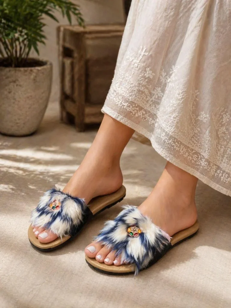 Premium Blue Fur Slides for Women – Soft, Stylish & Comfortable Everyday Slippers