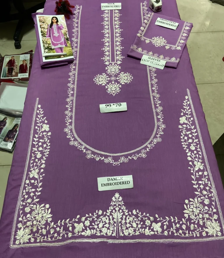 Elegant Purple Embroidered Lawn 2 Piece Suit for Women – Stylish Shirt & Trouser Set for Summer Wear in Pakistan