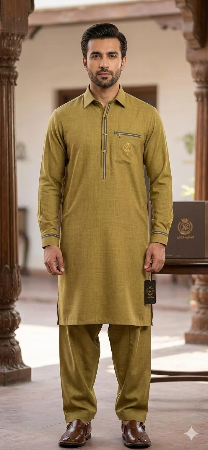Premium Khaddar Green Unstitched Suit for Men – Lightweight Summer Plain Fabric for Everyday Comfort in Pakistan