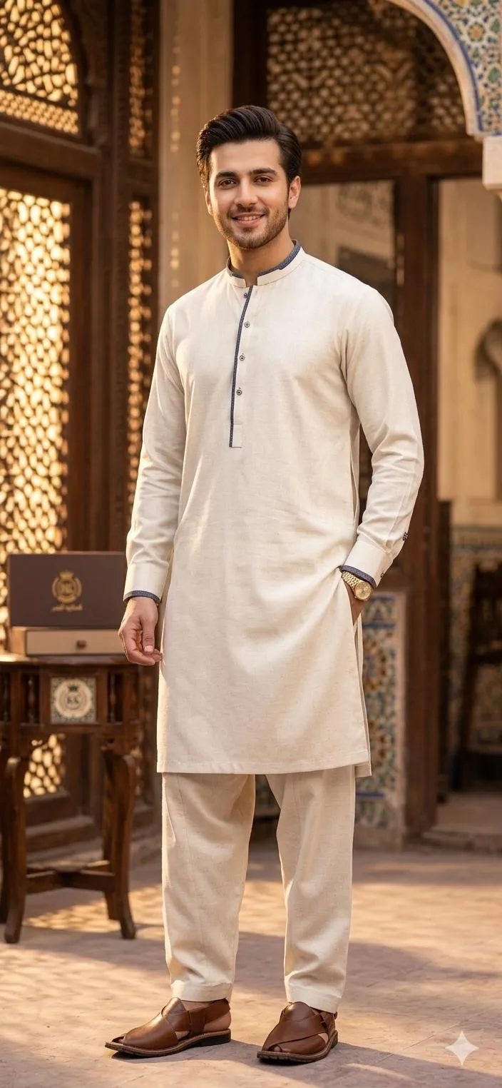 Premium Off White Khaddar Suit for Men – Plain Unstitched Traditional Wear