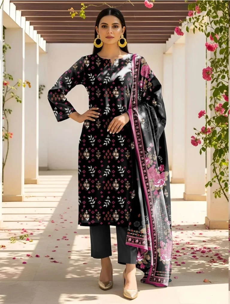 Black Printed Lawn 3 Piece Suit – Elegant & Stylish Dobby Lawn Dupatta Collection