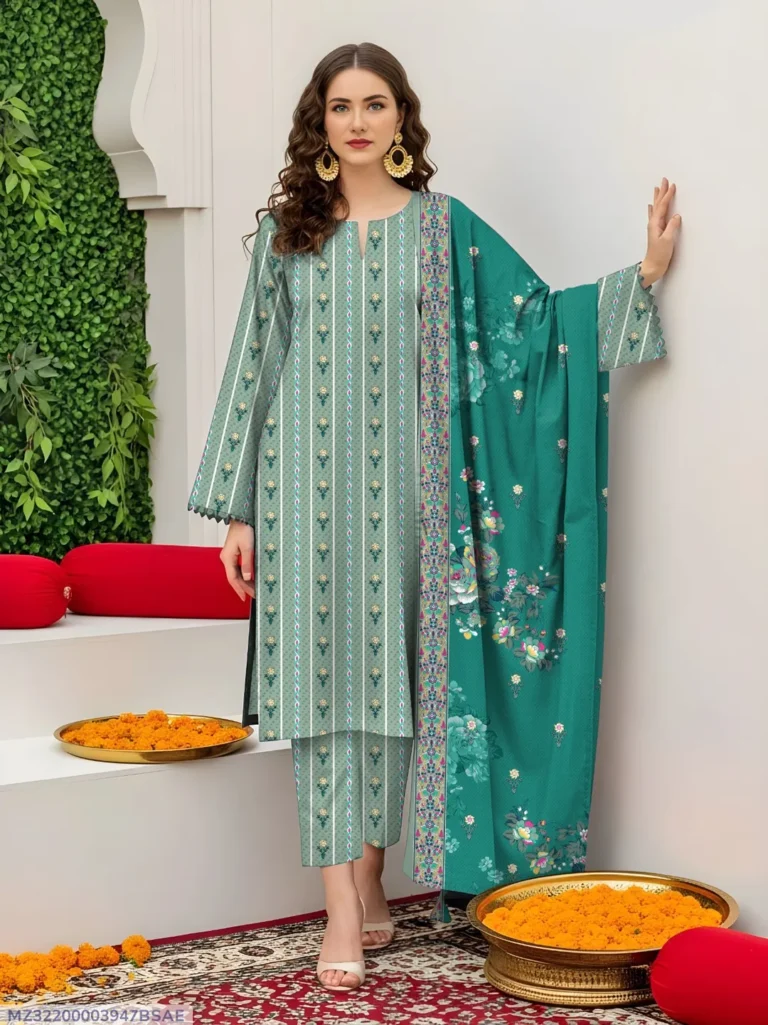 Green Printed Lawn 3 Piece Suit – Elegant & Trendy Summer Outfit for Women