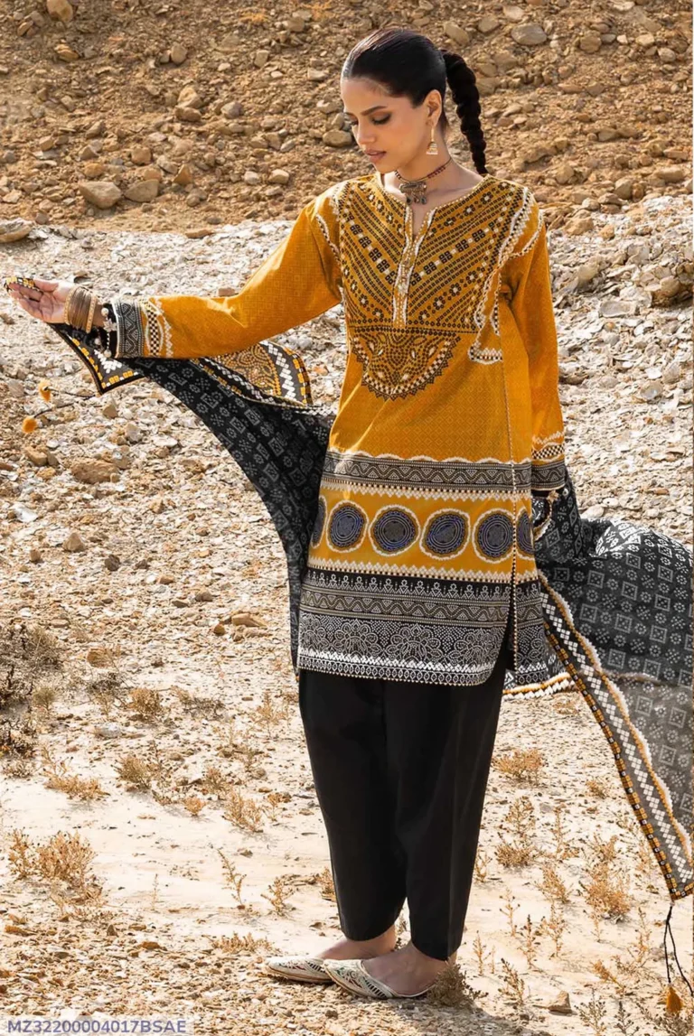 Golden Printed Lawn 3 Piece Suit – Elegant Summer Wear for Women