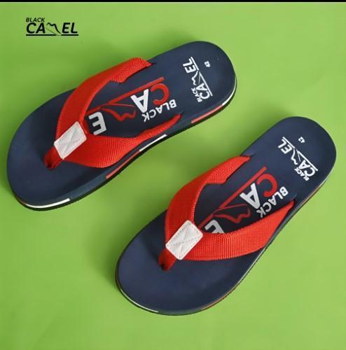 Black Camel Casual Flip Flops for Men – Premium PU Leather Comfort Slippers in Blue & Red