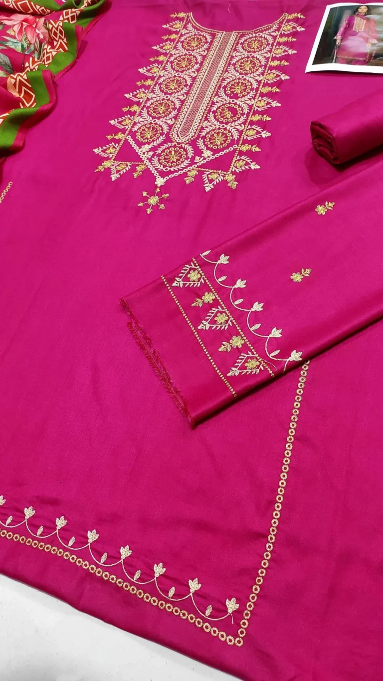 Elegant Pink Embroidered Dhanak 3 Piece Suit With Digital Print Dupatta – Perfect Festive & Wedding Wear for Women in Pakistan