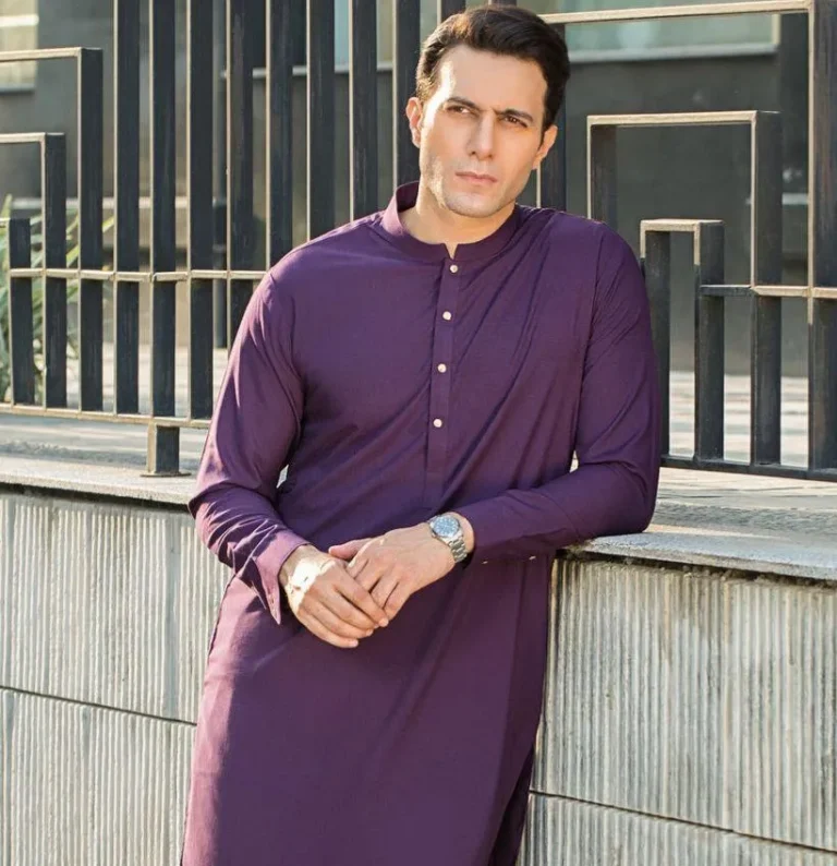 Men’s Purple Wash And Wear Shalwar Kameez – Elegant Plain 2 Piece Traditional Suit