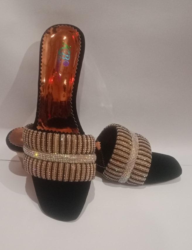 Black Rhinestone Rexine Heels for Women | Elegant Comfortable Party, Wedding & Office Wear Shoes in Pakistan