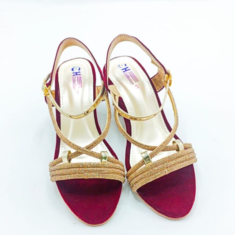 Maroon Rexine Heels for Women in Pakistan – Stylish Rhinestone Fancy Sandals for Weddings, Parties & Office Wear