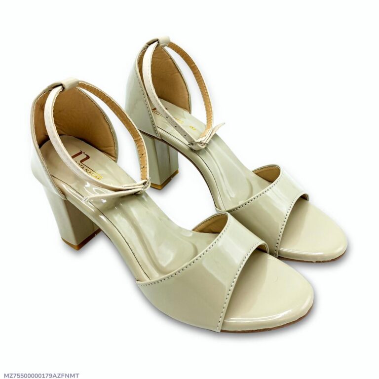 Grey Patent Leather Block Heels for Women in Pakistan – Stylish & Comfortable Fancy Sandals for Weddings, Parties & Office Wear