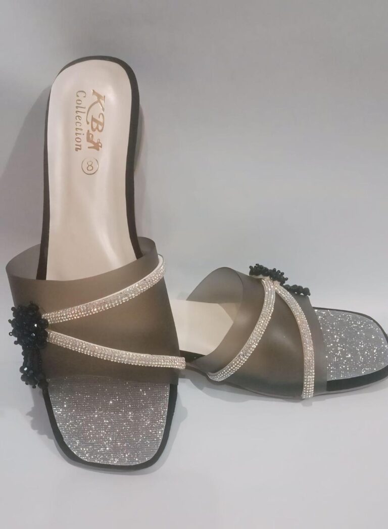 Black Glitter Toe Cap Rhinestone Rexine Flats for Women | Fancy Comfortable Wedding & Party Wear Shoes in Pakistan