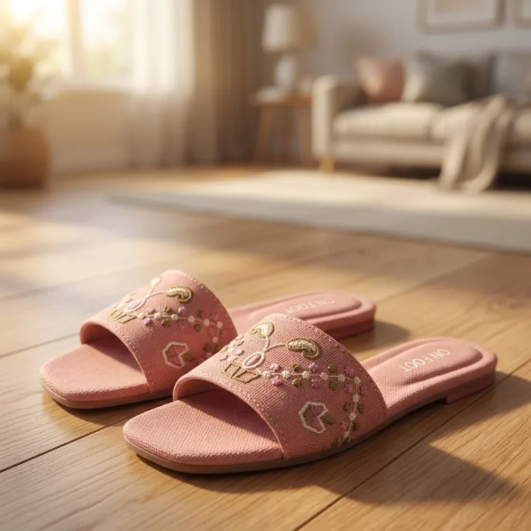 Velora Threadwork Comfort Slides 065 Pink – Elegant Women’s Flats for Casual, Formal & Everyday Wear