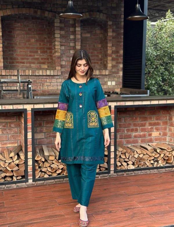 Elegant Turquoise Chikankari Embroidered Cotton 2 Piece Suit for Women – Stylish Summer Outfit in Pakistan