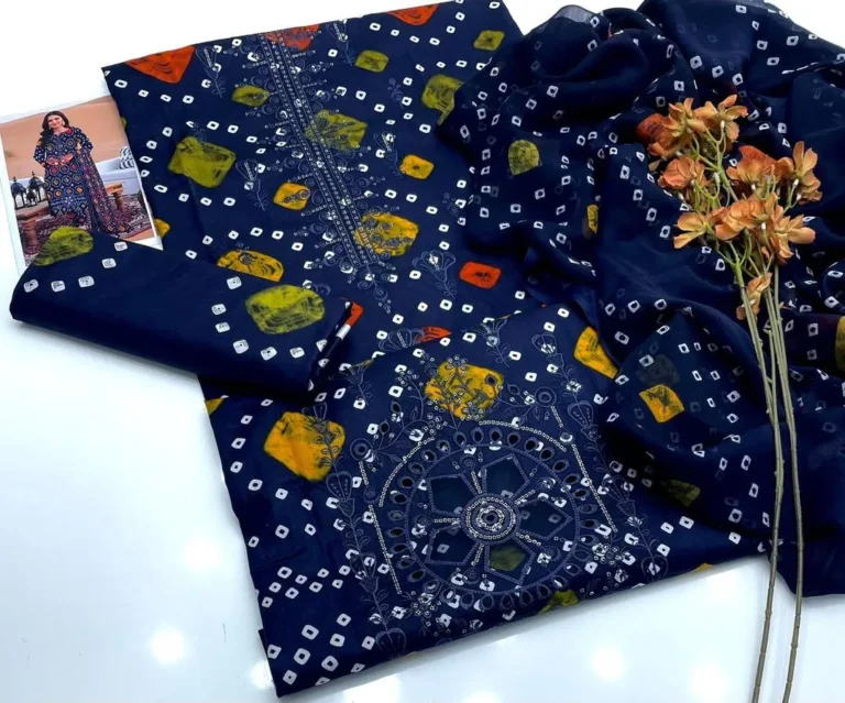 Elegant Blue Printed Lawn 3 Piece Suit With Chiffon Dupatta – Festive & Daily Wear for Women in Pakistan