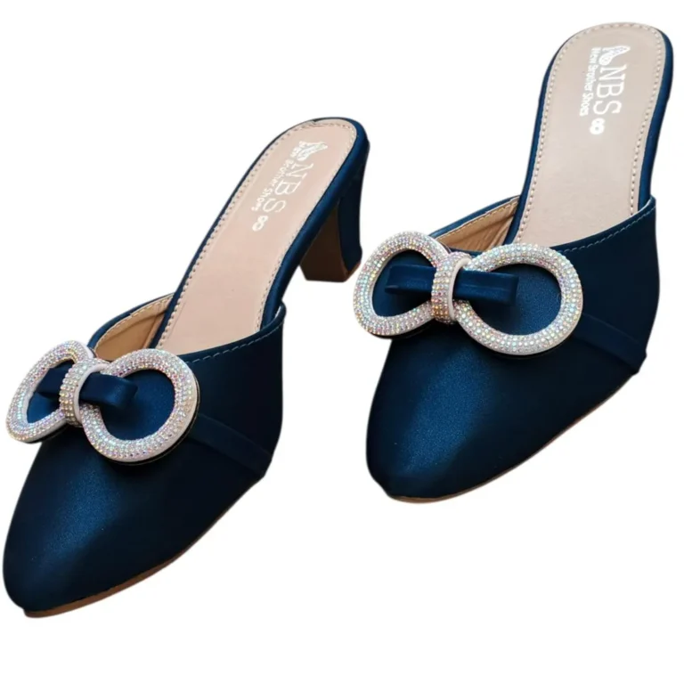 Blue Rhinestone Heels for Women in Pakistan – Stylish Synthetic Leather Fancy Shoes for Weddings, Parties & Formal Wear