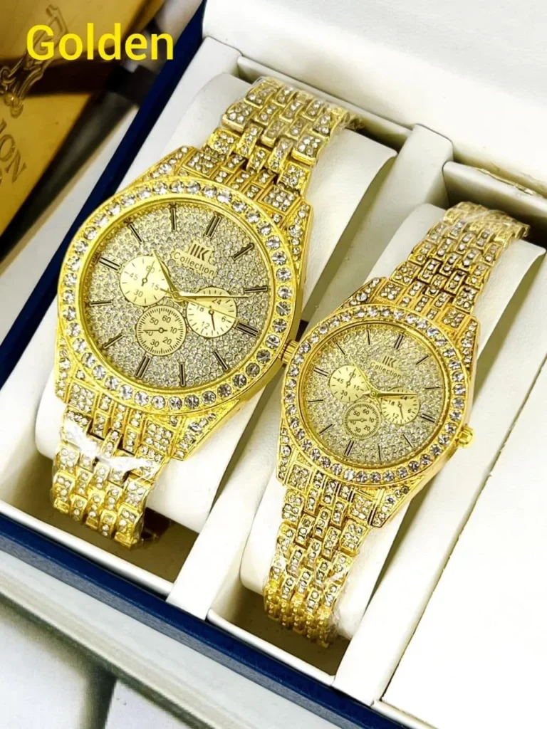 Couple Watches Set in Pakistan: Stainless Steel Analog Watches with Diamond Accents for Weddings & Gifts