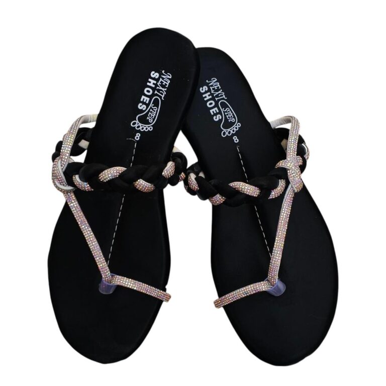 Black Satin Rhinestone Flats for Women in Pakistan: Fancy & Casual Footwear for Parties, Work & Daily Wear