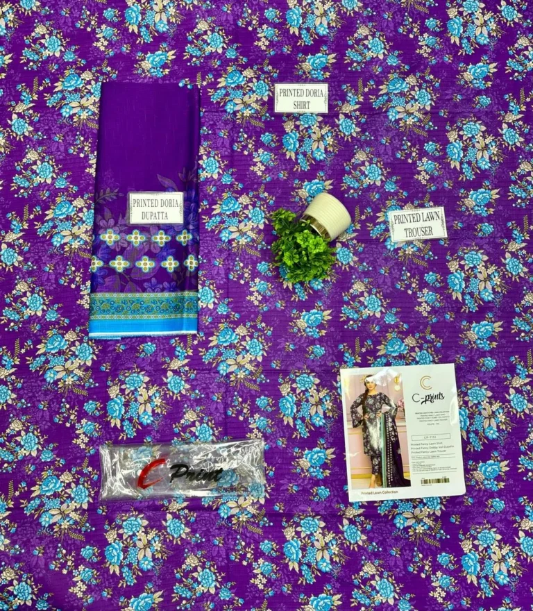 Purple Dobby Lawn 3-Piece Unstitched Printed Suit for Women – The Perfect Summer Fashion Choice in Pakistan