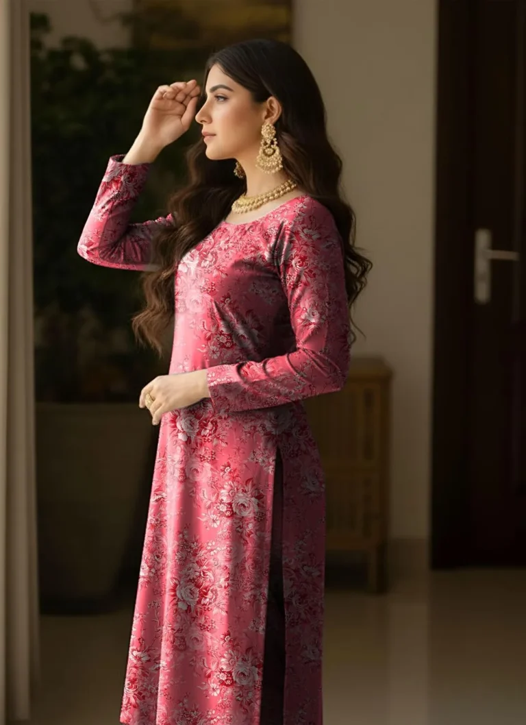 2 Piece Pink Printed Lawn Suit for Women – Unstitched Shirt & Trouser Set | 3.0m Shirt 2.5m Trouser