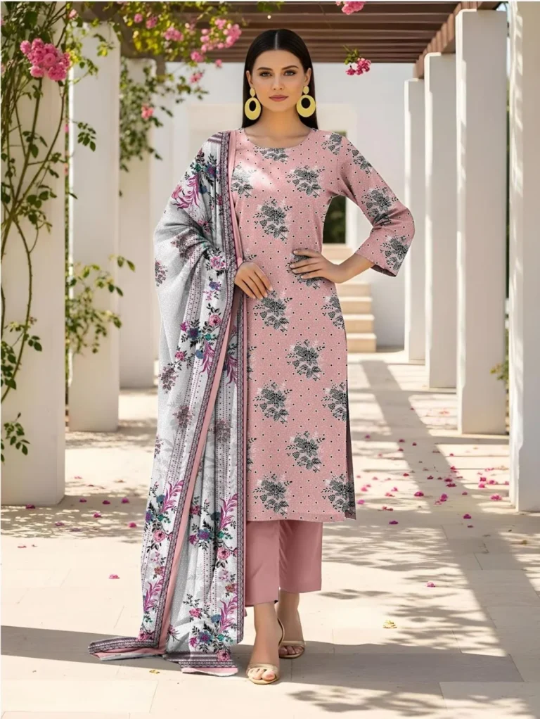 Pink Printed Lawn 3 Piece Unstitched Suit with Dobby Lawn Dupatta – Summer Collection 2026