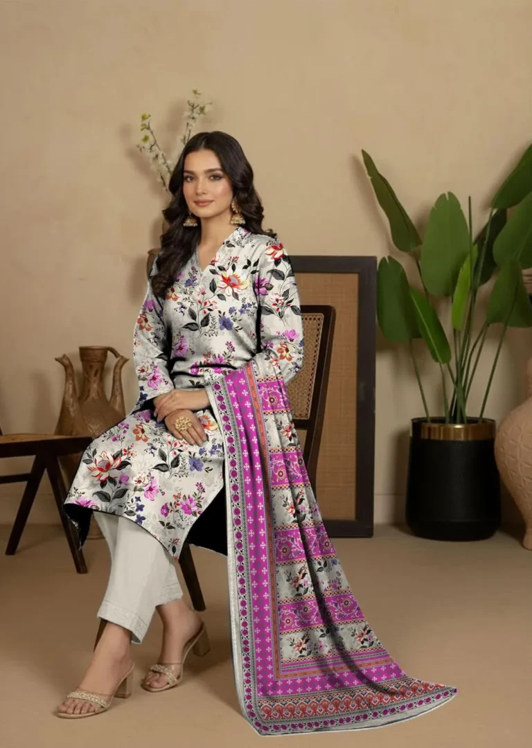 Off White Printed Dobby Lawn 3 Piece Unstitched Suit – Elegant Summer Collection 2026