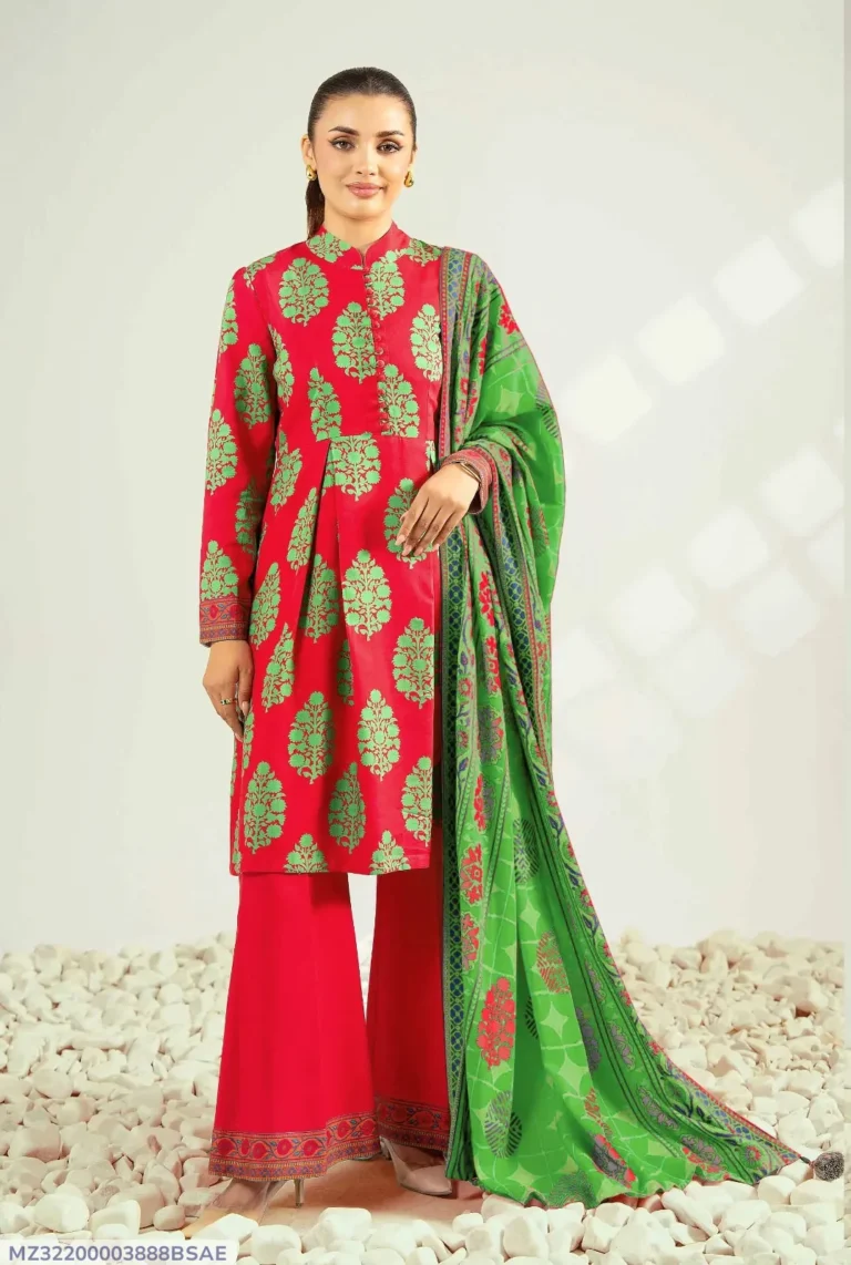 Red 3-Piece Printed Dobby Lawn Suit with Matching Dupatta | Women’s Casual Summer 2026 Collection