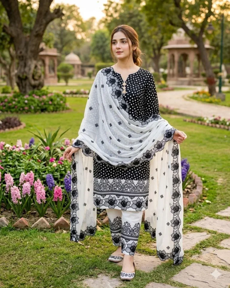 Black 3-Piece Digital Print Lawn Suit with Embroidered Cotton Trouser & Cut Work Chiffon Dupatta | 2026 Summer Collection