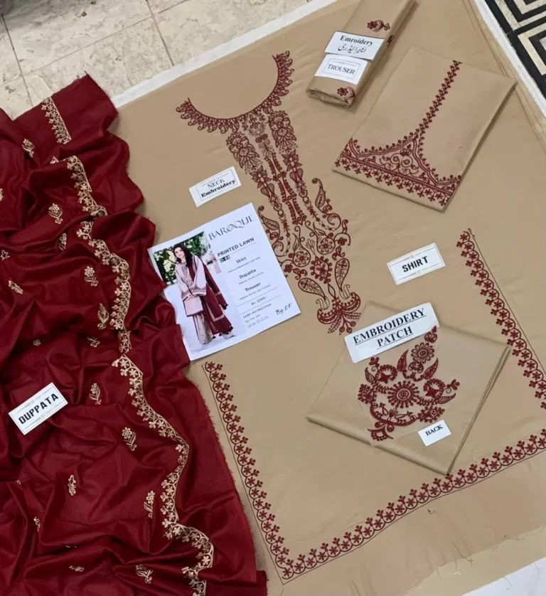 Premium Brown Embroidered Lawn 3 Piece Unstitched Suit for Women – Elegant Eid, Ramadan & Wedding Season Collection