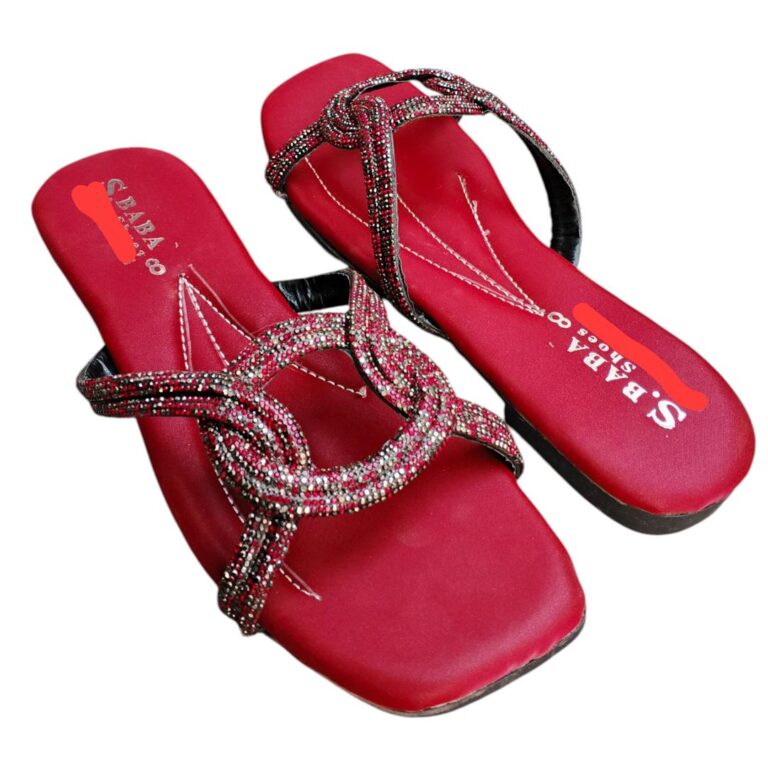 Maroon Satin Rhinestone Flats for Women in Pakistan – Elegant Wedding & Party Footwear